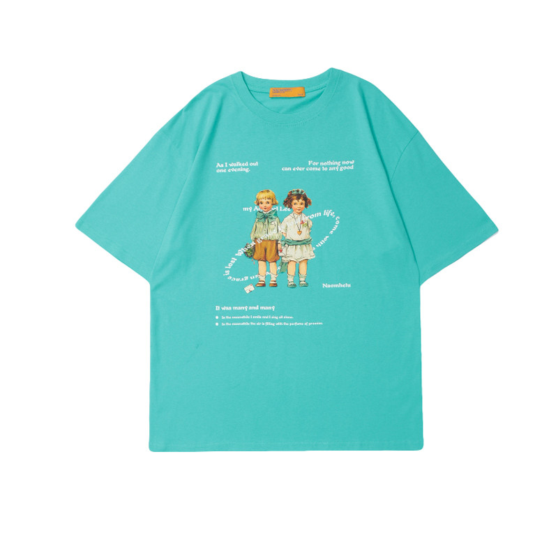 Summer Retro Trend Portrait Printing Short-Sleeved T-Shirt Men And Women Niche Trendy Brand Bf Casual Loose Wild Couple Outfit