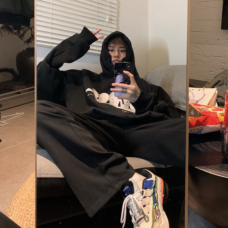 Men's Printed Hooded Loose Pullover Sweater