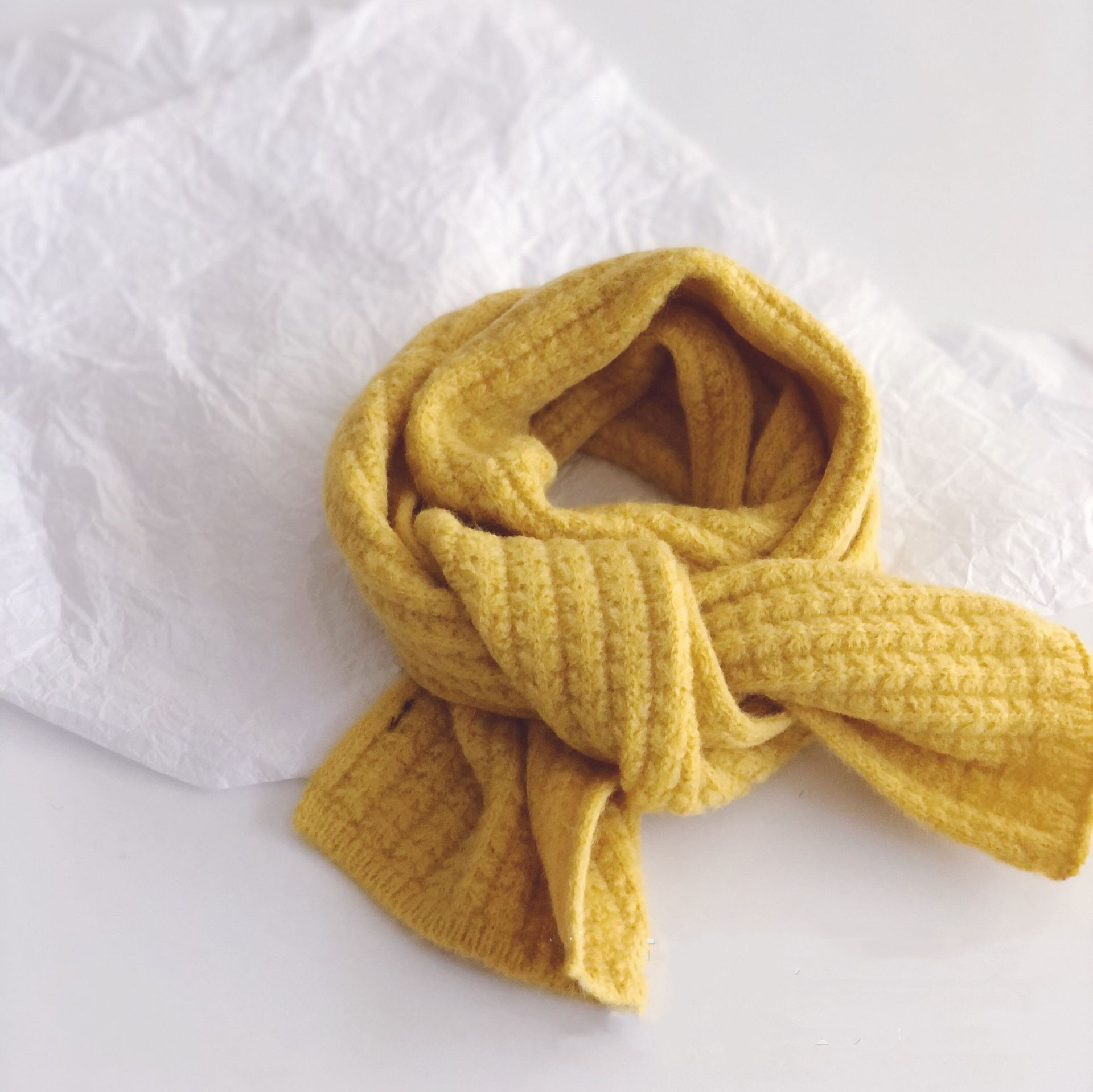 Pure Color Corn Kernels Children'S Lengthened Knitted Scarf