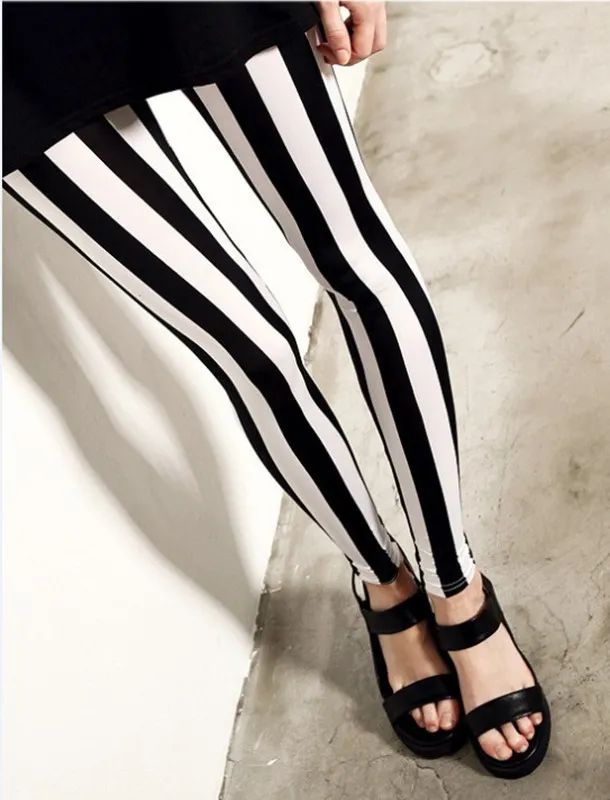 Black And White Vertical Stripes For Spring Leggings Black - Shop at LoveMi