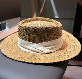 Net Celebrity Same Summer Hand Woven Wide Brim Flat Brimmed Sun Shading Sun Protection Holiday Beach Sun Straw Hat White - Shop at LoveMi