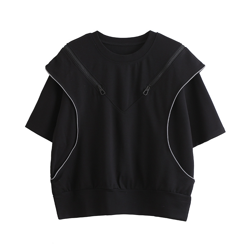 Black Zipper Off Shoulder t shirt Black - Shop at LoveMi