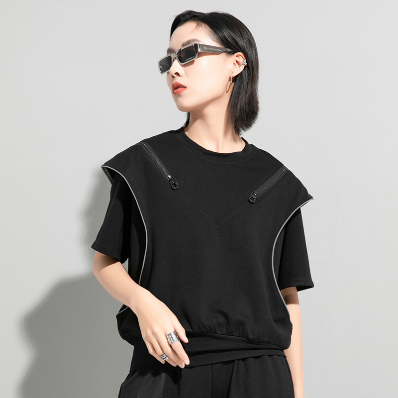 Black Zipper Off Shoulder t-shirt