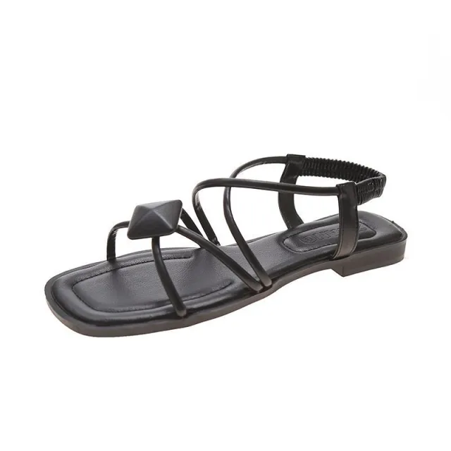 Flat Shoes Cross Straps Student Roman Beach Shoes Women Black - Shop at LoveMi