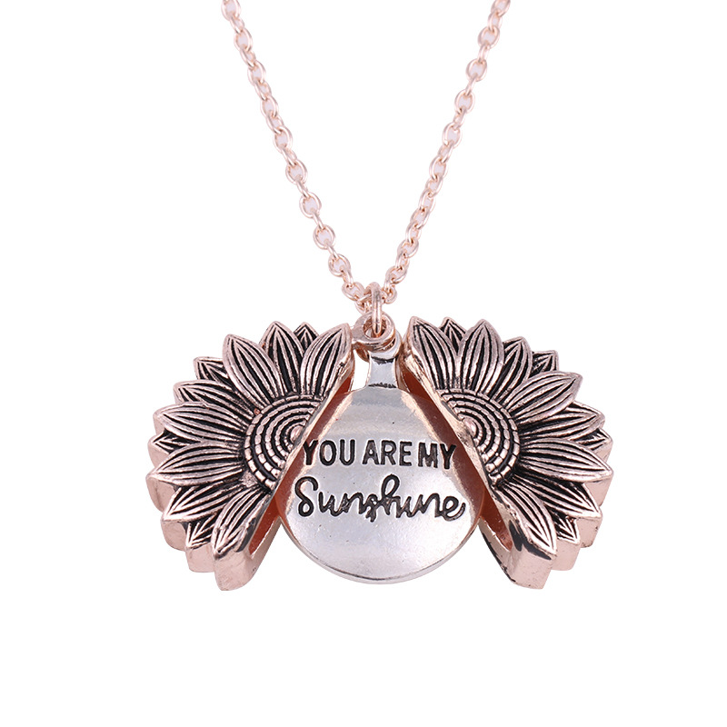 Cross-Border European And American Flower-Shaped Necklace Alloy Flower Sunflower Double-Layer Lettering Necklace Can Open The Clavicle Chain K1281