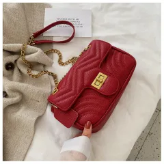 Wave Embroidered Thread Chain Bag Texture Messenger Shoulder Bag - Red - View 1