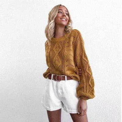 New Sweater Woman Selling Round Collar Flowers Yellow - Shop at LoveMi