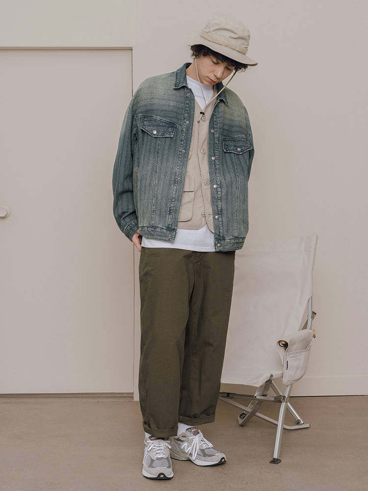 New Vertical Stripes Retro Tooling Denim Jacket Men'S Lapel Autumn Casual Thin Jacket