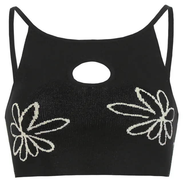 new sexy women's chest hollow knitting flowers slim strapless contrast color camisole Black - Shop at LoveMi