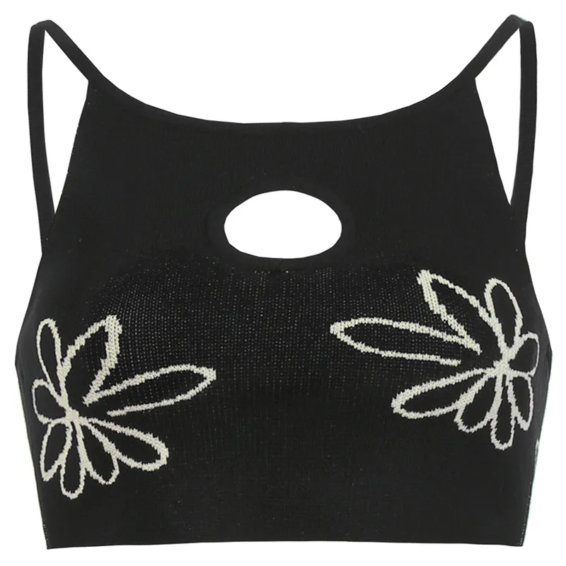 new sexy women's chest hollow knitting flowers slim strapless contrast color camisole - Black