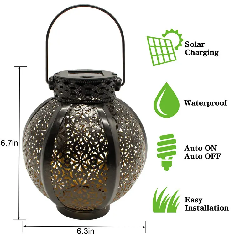 New Solar Wrought Iron Hanging Lamp Outdoor