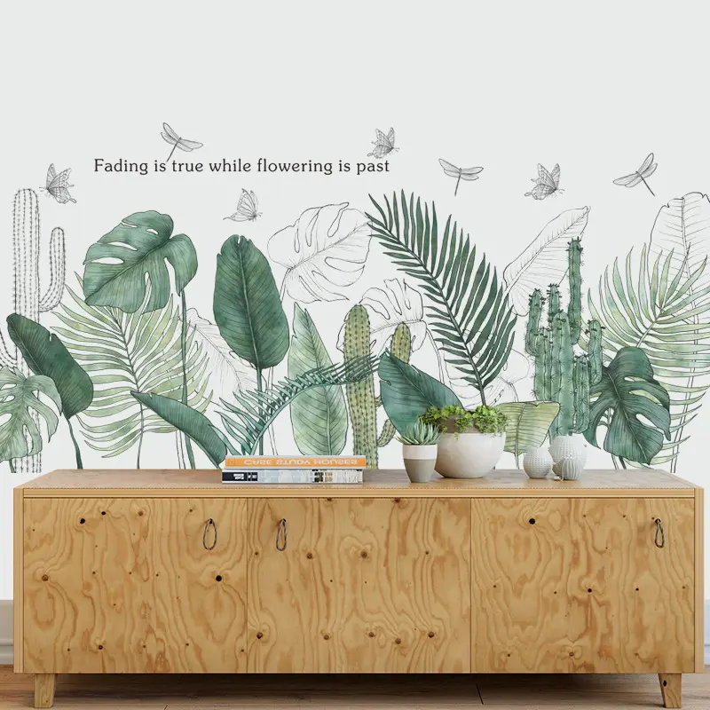 Wall Pasted With Tropical Leaves, Living Room