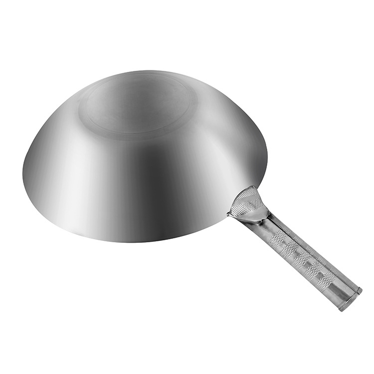 Thickened Non-Stick Canteen Restaurant Household Pointed Bottom Concave Induction Cooker Round Bottom Uncoated Stainless Steel Wok