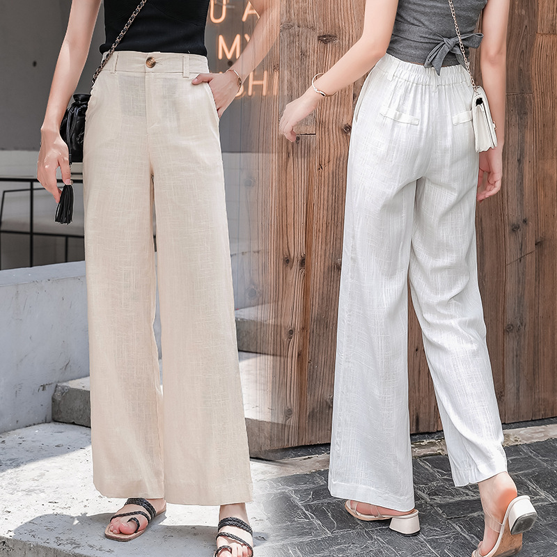 Cotton And Linen Drape Straight-leg Linen Wide-leg Pants