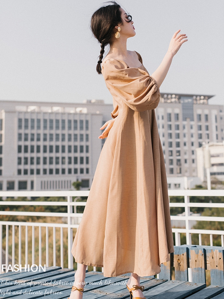 Spring Niche Retro French Bellflower Is Very Fairy Shan Bensen Super Fairy French Over-The-Knee Mid-Length Dress