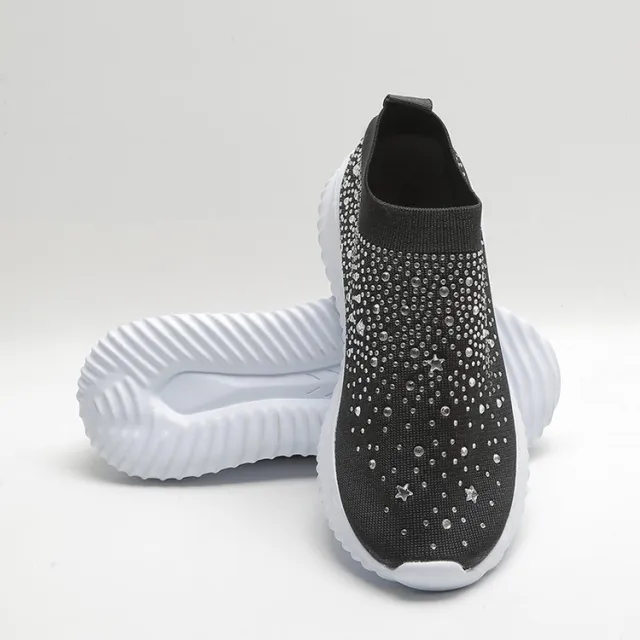 New Style Women'S Casual Fashion Single Shoes With Diamond Flying Woven Sneakers Black - Shop at LoveMi