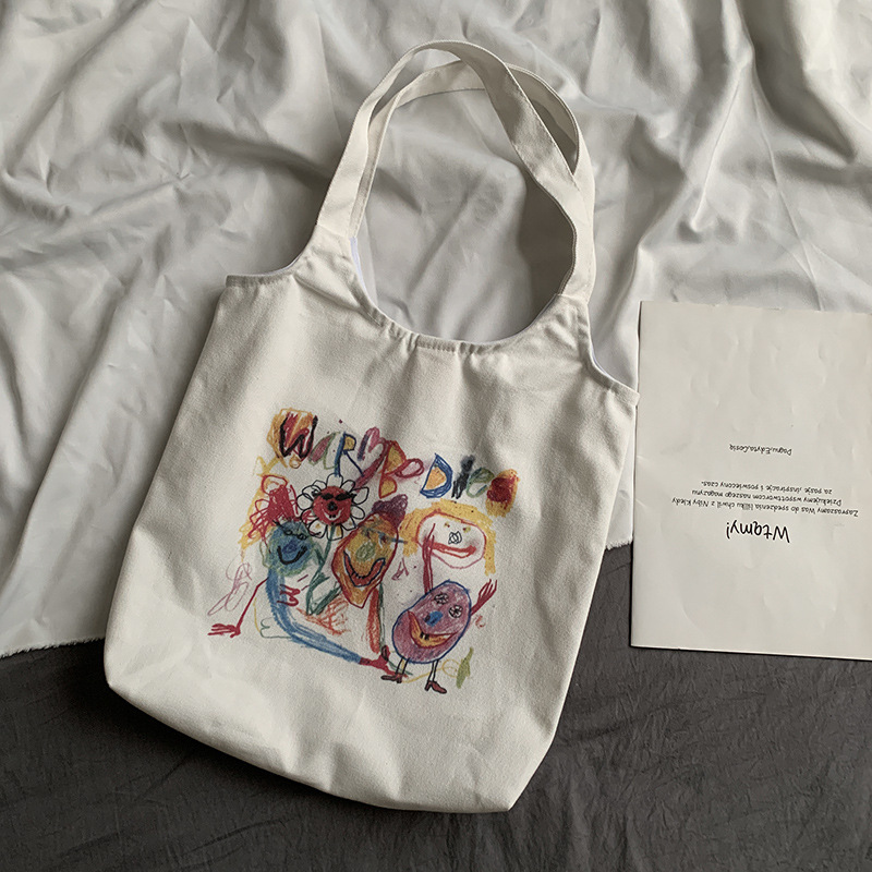 Small Fresh Art Comic Canvas Bag Women'S Single Shoulder Ins Student Canvas Shopping Bag
