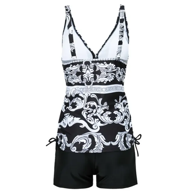 Simple Bikini Split Digital Printing Black Bottom White Flower Swimsuit Floral Conservative Swimsuit Floral - Shop at LoveMi
