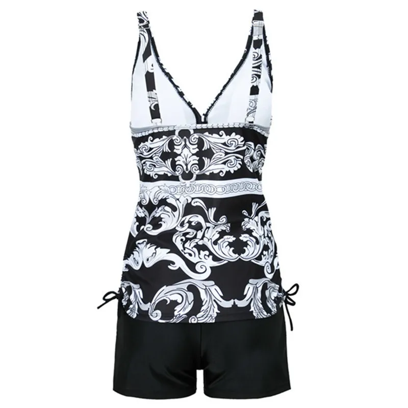 Simple Bikini Split Digital Printing Black Bottom White Flower Swimsuit Floral Conservative Swimsuit - Floral