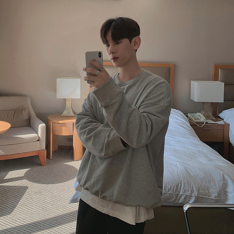 Spring Korean Version Of Pure Cotton Men'S Solid Color Loose Round Neck Sweater