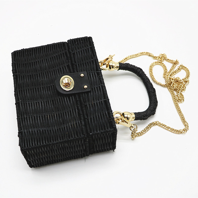 New Rattan Black Straw Woven Bag