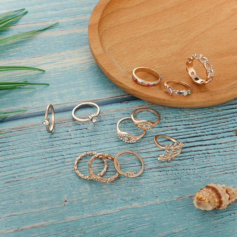 Boho Style Chain Leaf Eye Triangle Ring