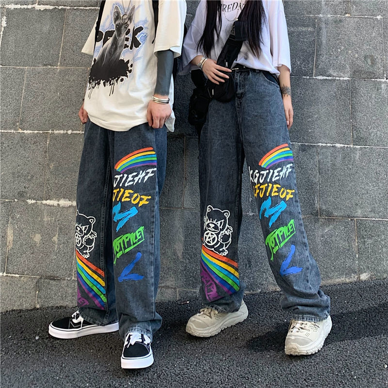 Title 4, Losse rechte trend broek met hiphop graffiti re...