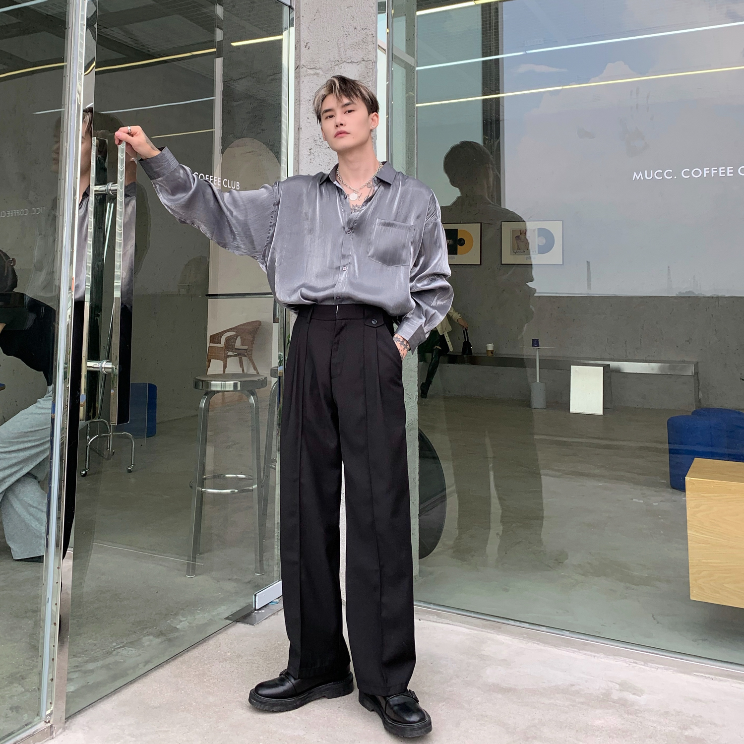 Loose And Thin Straight Men'S Solid Color Wild Wide-Leg Pants Men