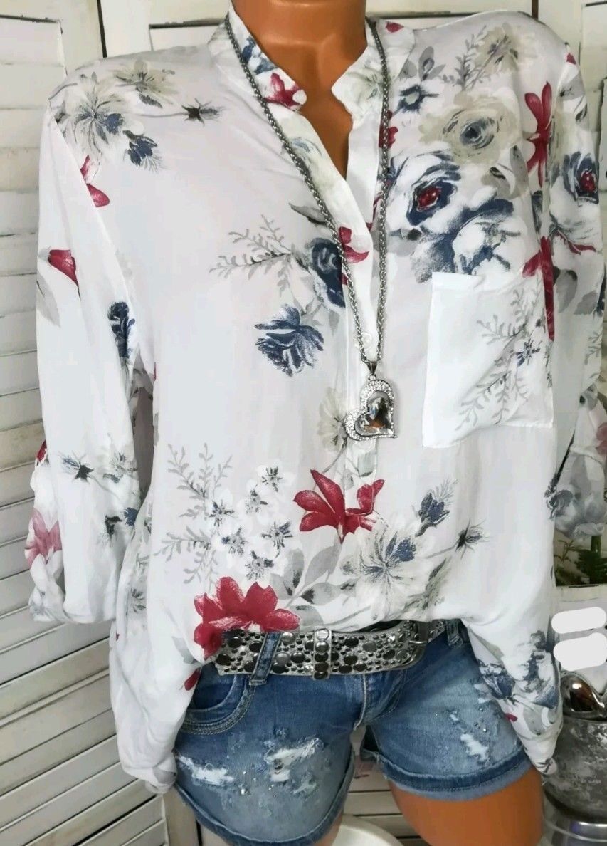 AliExpress Wish Hot Style Women's Blouse Fashionable V-neck Printable Long-Sleeved Shirt