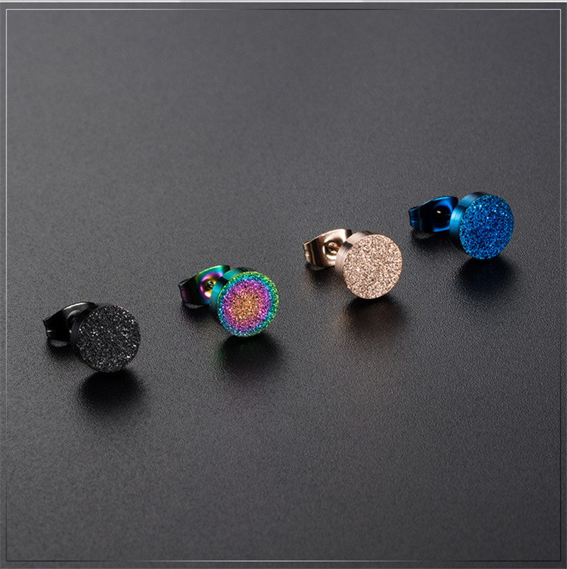 Stainless Steel Sand-plated Seven-color Rose Gold Personalized Earrings