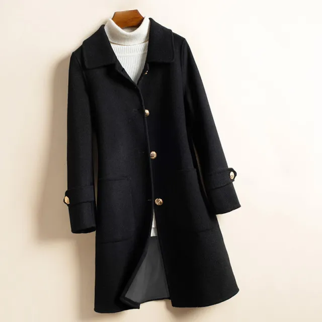 Women's Thick Mid Length Woolen Coat Black - Shop at LoveMi