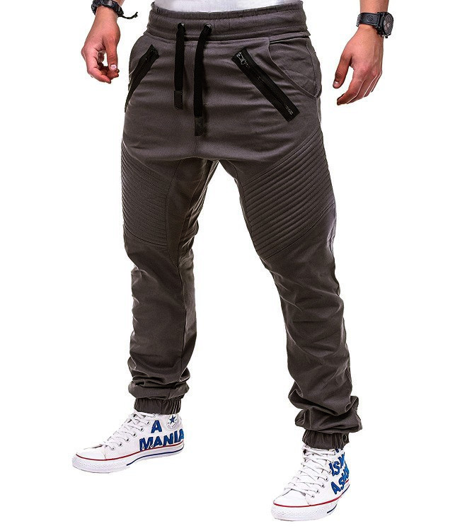 Men'S Casual Fashion Tethered Elastic Sports Baggy Double Zipper Comfortable Long Pants