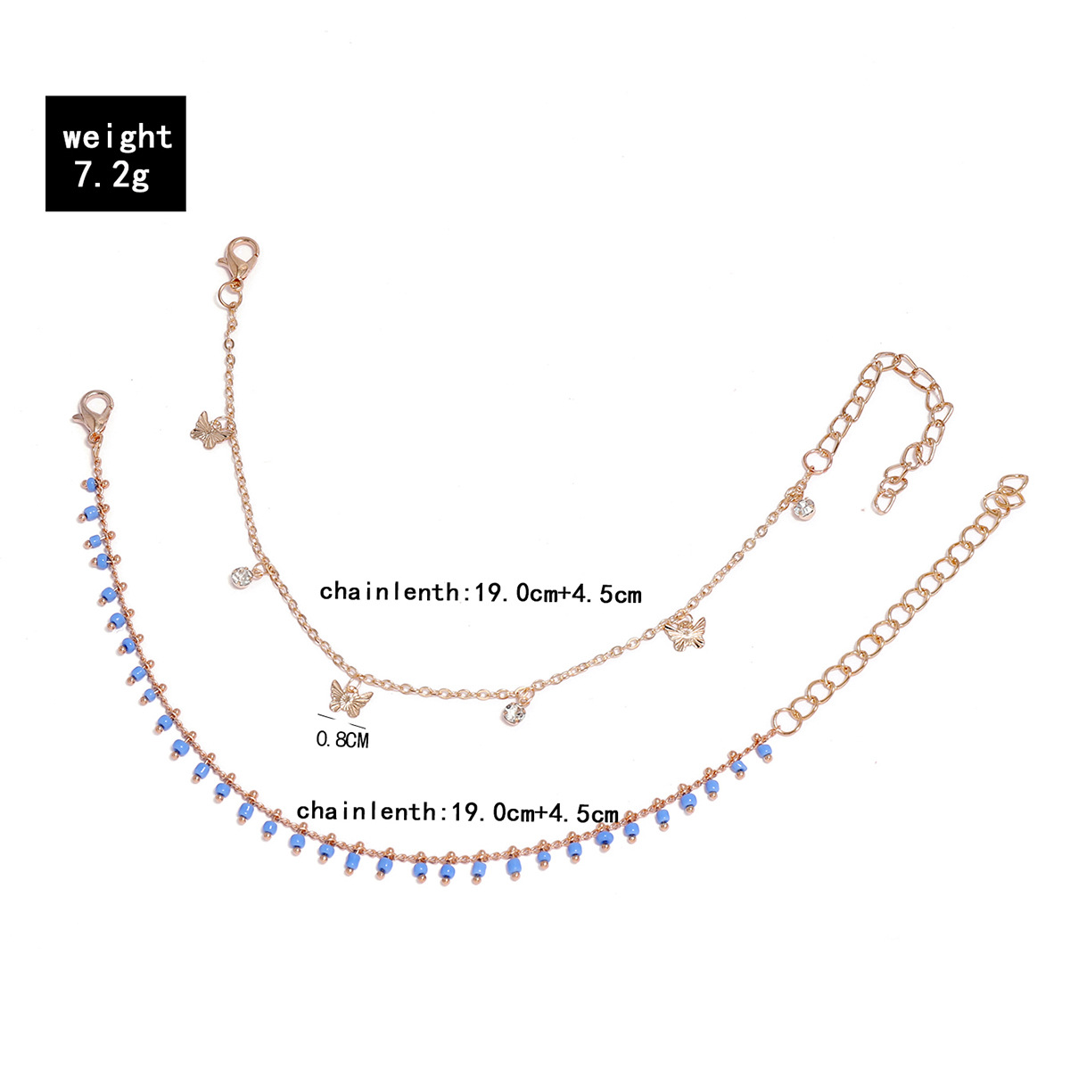 Title 1, Simple Double Layered Beaded Chain Butterfly Rh...