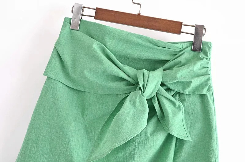 European And American Women's Ruili Style Bow Embellished Green Skirt