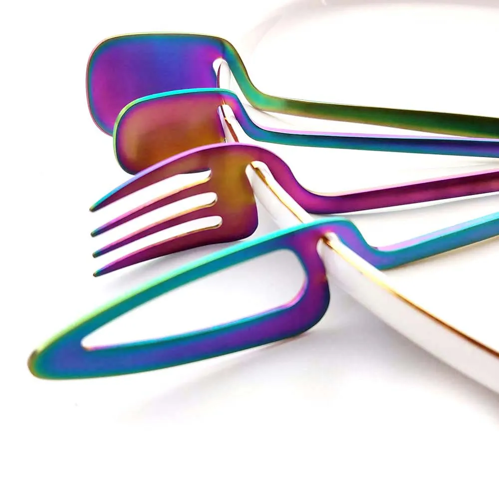 Rainbow Dinnerware Set Spoon Fork Knife Table Decor Cutlery Sets Kitchen Matte Gold tableware Set Desserts Soup Coffee Use – image 4