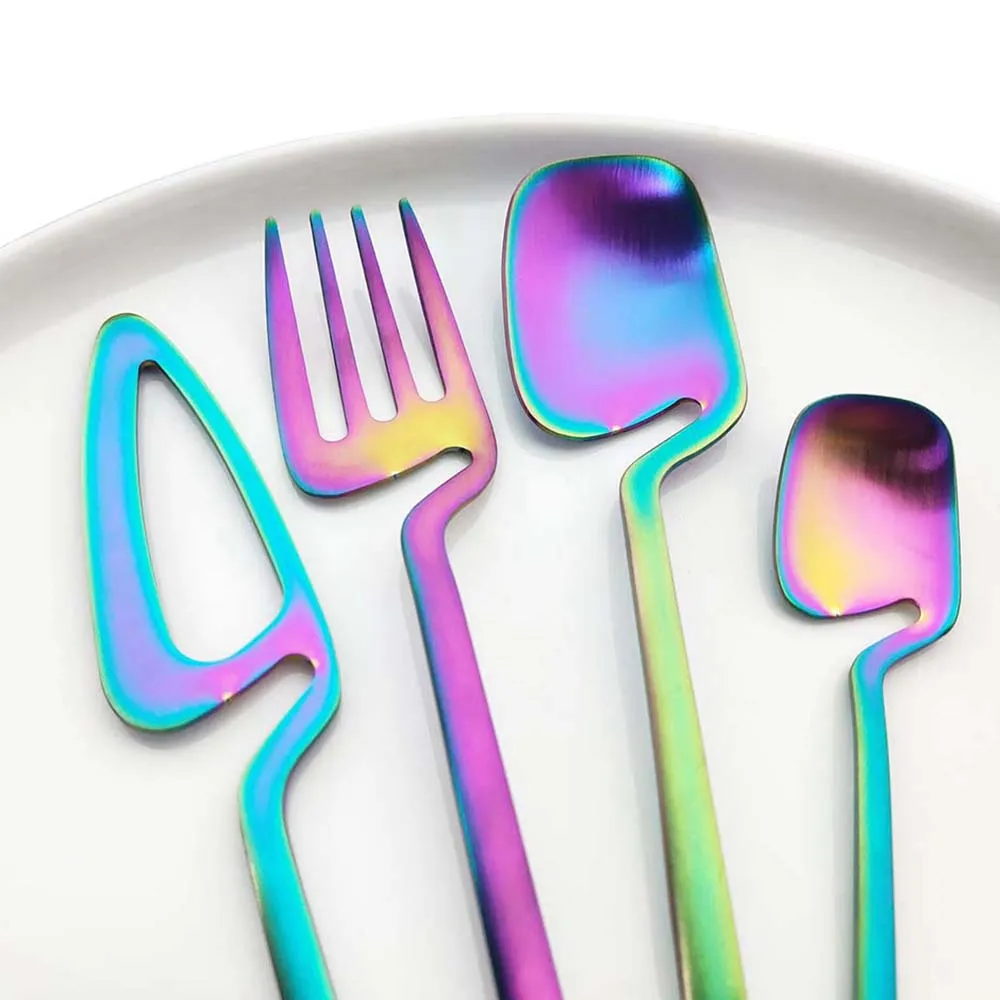 Rainbow Dinnerware Set Spoon Fork Knife Table Decor Cutlery Sets Kitchen Matte Gold tableware Set Desserts Soup Coffee Use – image 2