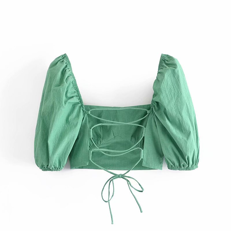 Square Neck Puff Sleeve Halter Strapless Top