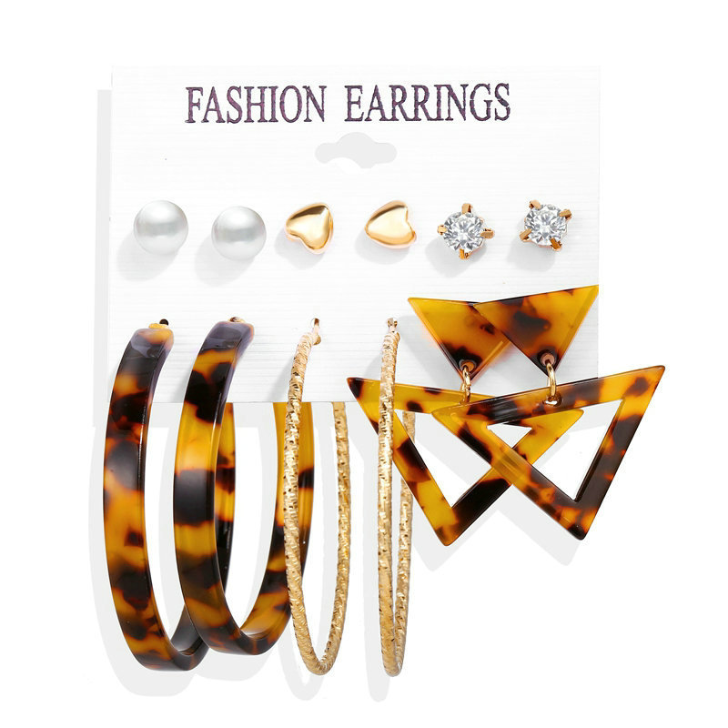 Leopard Print Circle Triangle Six-Piece Earrings