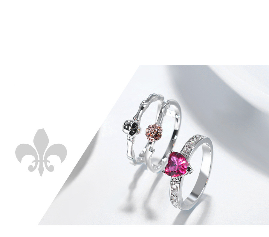 European And American Fashion Heart-shaped Zircon Combination Ring