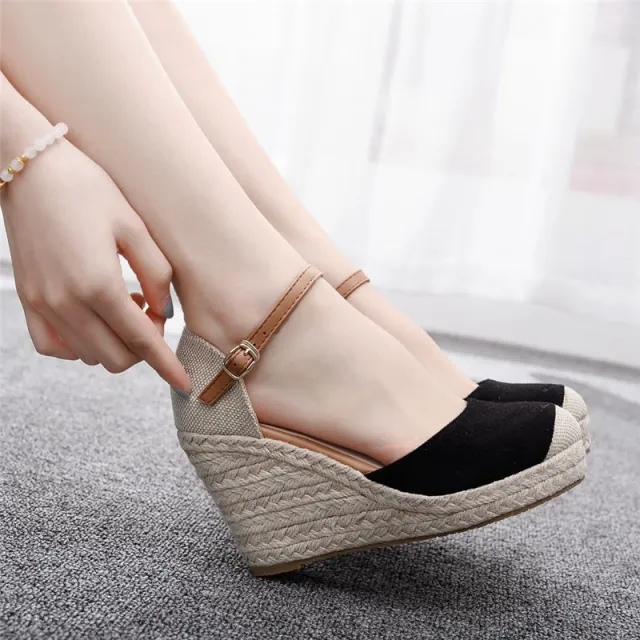 Fashion Mary Jane Wedge Sandals Round Toe Platform Wedge Sandals Black - Shop at LoveMi