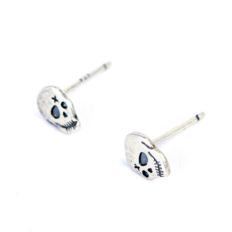Dark Night Silver Earrings 925 New Retro Trend Skull Earrings