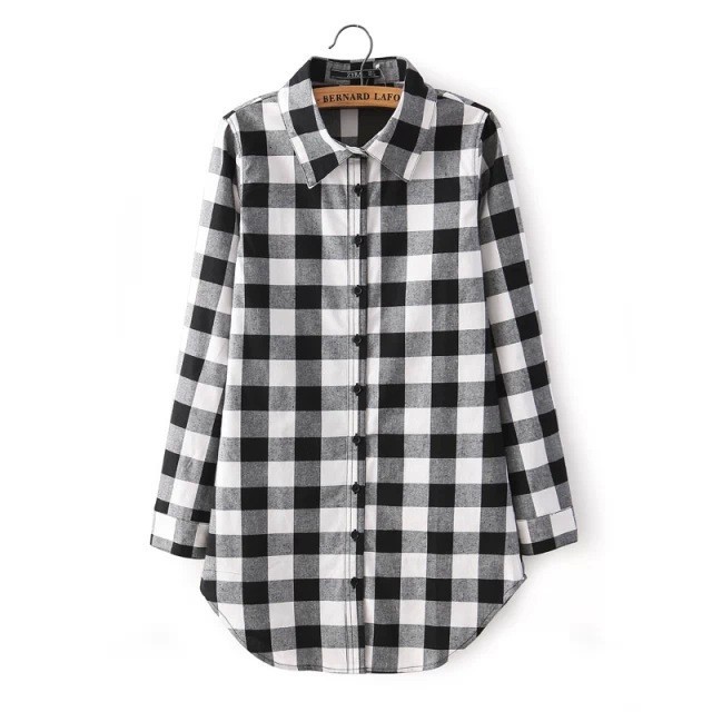 Ladies Mid-length All-match Casual Plaid Shirt