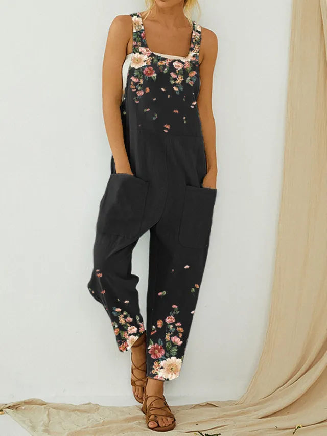 Summer New Style Printed Suspenders Ladies Casual Pants Black - Shop at LoveMi