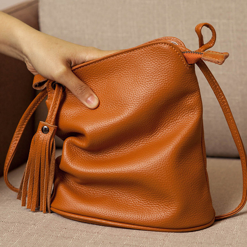 Head Layer Cowhide Mobile Phone Bag Female Leather Mini Shoulder Bag