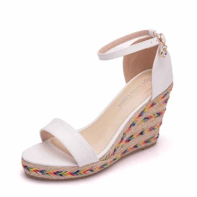 Straw Bohemian Platform Wedge Sandals White - Shop at LoveMi