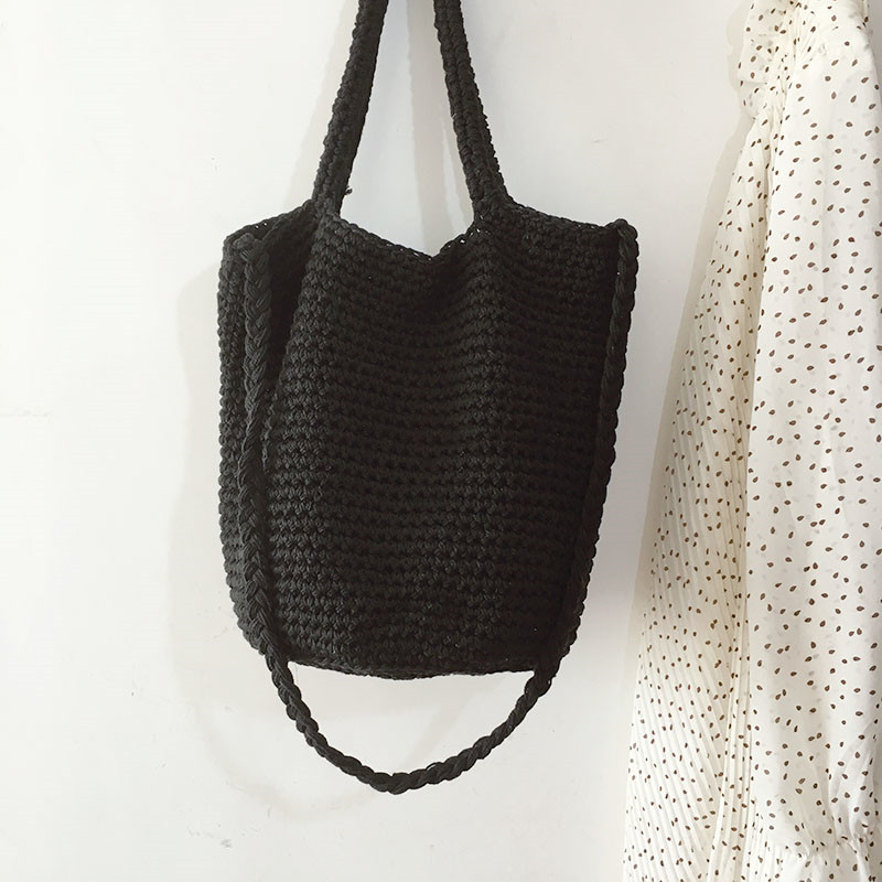 Wool Bucket Bag Cotton Woven Bag Shoulder Bag