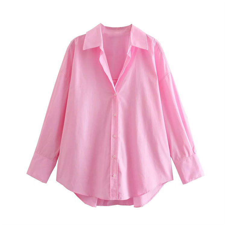 Fashion Lapel Loose Slimming Shirt Casual Simple Mid-Length Long-Sleeved Shirt