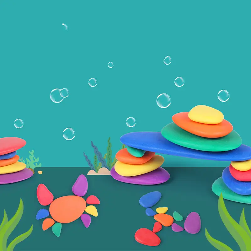 Wooden Rainbow Pebbles Stacked Blocks Hand Eye