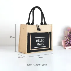 Jute Retro Tote bag Fashion Environmental Protection Cotton Linen Tote Shopping Bag Composite Waterproof Linen Bag - Black - View 1
