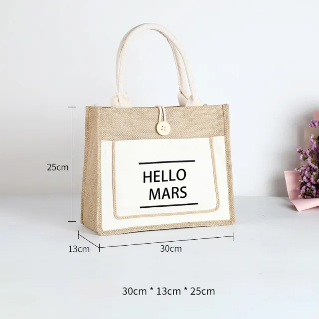 Jute Retro Tote bag Fashion Environmental Protection Cotton Linen Tote Shopping Bag Composite Waterproof Linen Bag Beige - Shop at LoveMi